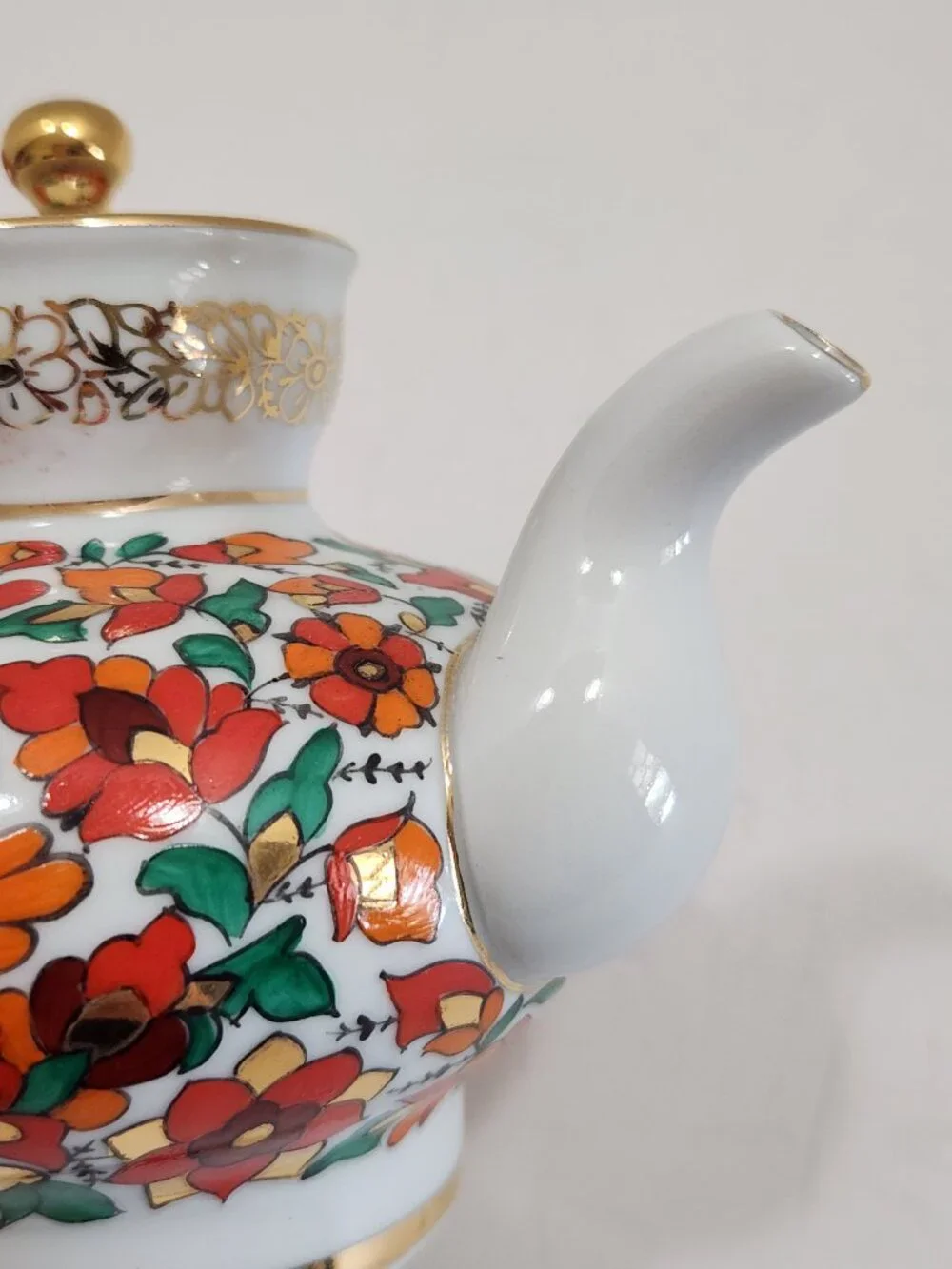 Vintage Lomonosov LFZ USSR Porcelain Red Rooster Teapot Malysh Shape Hand Painte